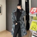 P165 Korean Tree Pattern Wool Over The Knee Coat Men