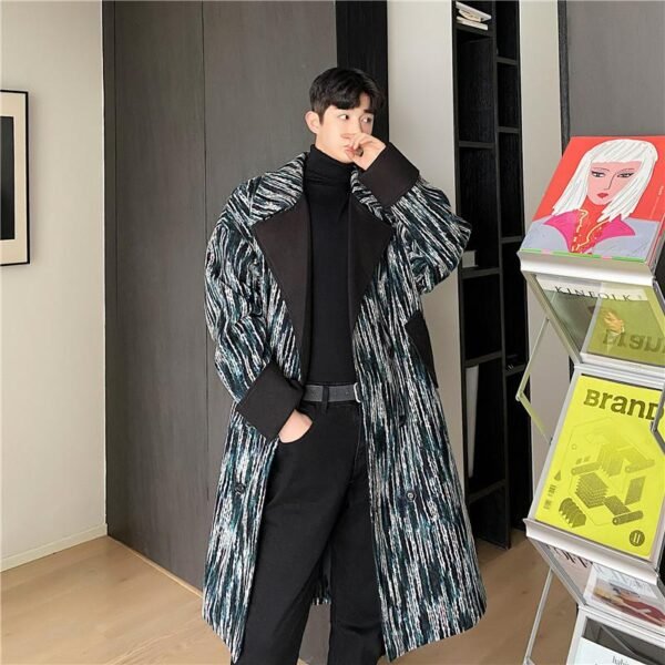 P165 Korean Tree Pattern Wool Over The Knee Coat Men