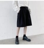 KK1375/P75 Double Live Pleat Design Loose Solid Color Casual Five-point Pants