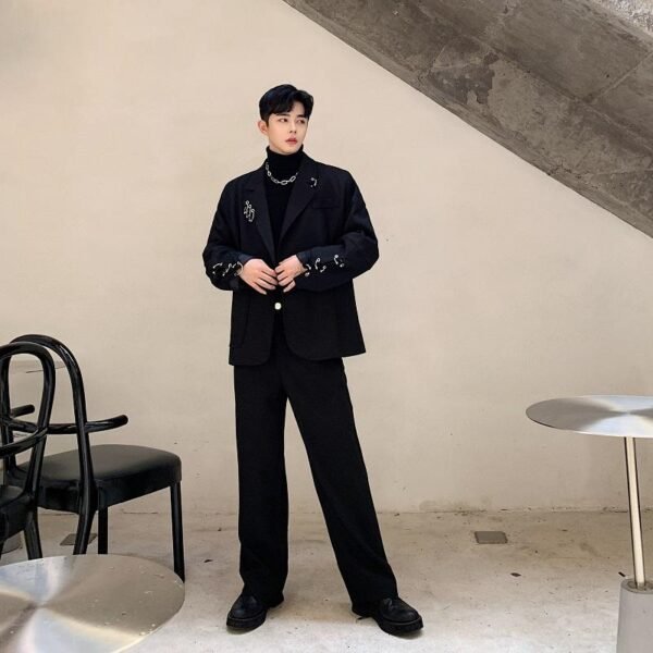 Vintage Men's Black Suit Casual Mens Outfits Leisure Suits