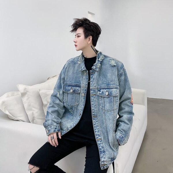 8034-P130 Washed and Old Hand-painted Cartoon Elements Denim Jacket