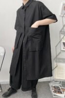 C1778 P65 Season New Niche Loose Yamamoto Big Pocket Dark Black Long Shirt