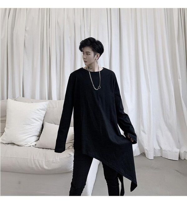 Spring Yamamoto Dark Irregular Hem Side Slit Men's Long Sleeve T-shirt