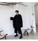 Dark Large Pocket Bat Sleeve Loose Hooded Trench Coat