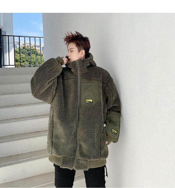 W205P125 Lambswool Jacket Handsome Hooded Thickened Cotton-padded Casual Jacket