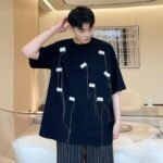 A452-6126-P55 New Personality Label Round Collar T-shirt