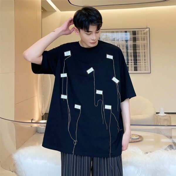 A452-6126-P55 New Personality Label Round Collar T-shirt