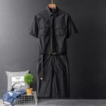 Korean Version of The British Body Suit Men's Summer Short-sleeved Shirt Jumpsuit