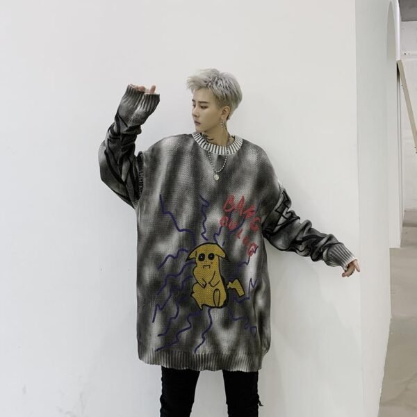 Kk1303p85 Autumn and Winter Pikachu Pattern Tie Dye Round Neck Men's Pullover Sweater