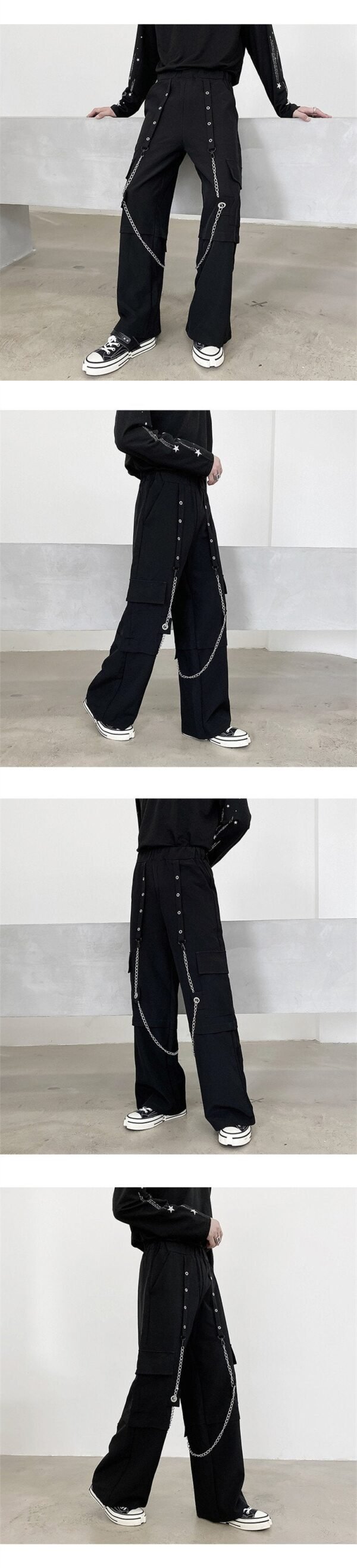 Trendy Outfits Loose Wide Leg Stereo Pocket Overalls Mens Goth Pants Chain Baggy Pants