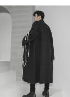 Men's Tide Long Windbreaker Jacket Long Coat Drawstring Jacket