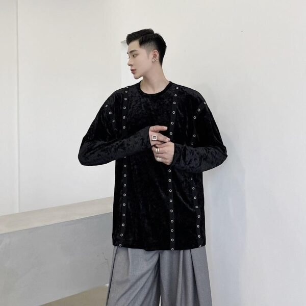 A345-1301-P80 Dark Black Jacket Male Wide Loose Korean Version Diamond Velvet Woven Ribbon