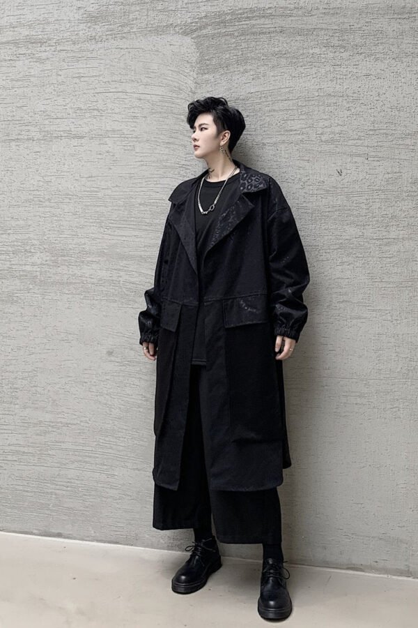 KK1284 Collar Dark Upper and Lower Fabric Large Pocket Men's Long Windshield Jacket