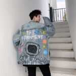 8034-P130 Washed and Old Hand-painted Cartoon Elements Denim Jacket