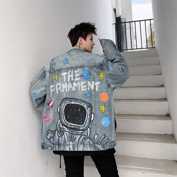 8034-P130 Washed and Old Hand-painted Cartoon Elements Denim Jacket