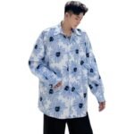 A261 Original Design Retro Style Ink Orchid Fashionable Loose Long Sleeve Shirt