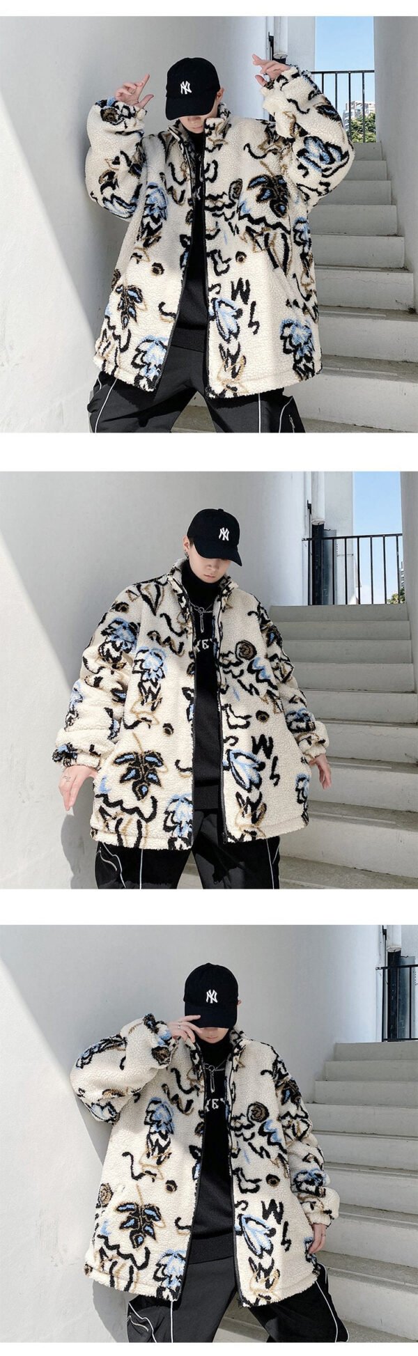 KK390 Personality Printed Lamb Wool Quilted Jacket