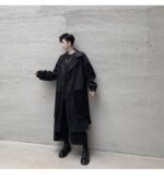 KK1284 Collar Dark Upper and Lower Fabric Large Pocket Men's Long Windshield Jacket