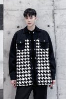 P115 Fashionable Plaid Panel Personalized Raw Edge Cutting Design Fashionable Jacket