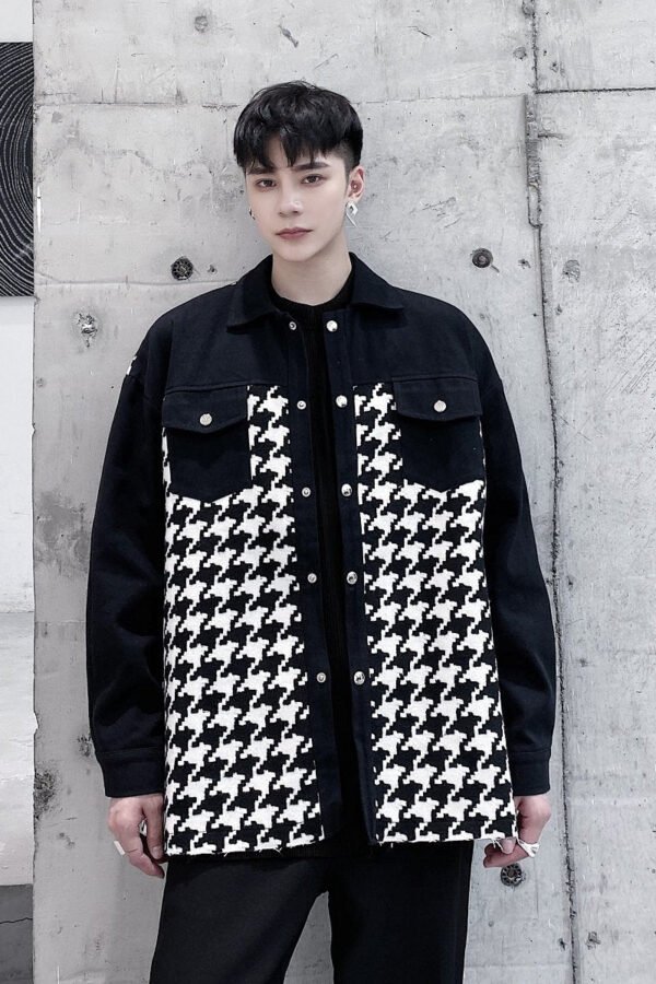 P115 Fashionable Plaid Panel Personalized Raw Edge Cutting Design Fashionable Jacket