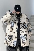 KK390 Personality Printed Lamb Wool Quilted Jacket