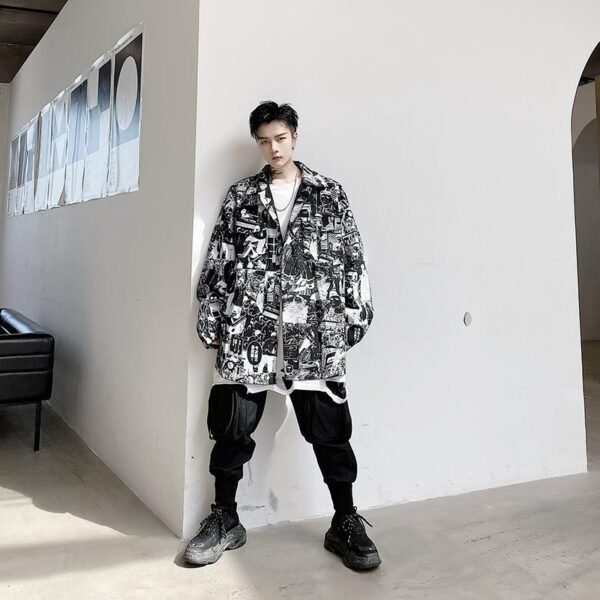 D563 Dark Cartoon Pop Print Denim Jacket