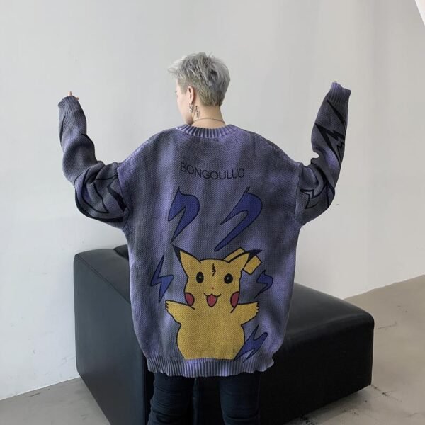 Kk1303p85 Autumn and Winter Pikachu Pattern Tie Dye Round Neck Men's Pullover Sweater