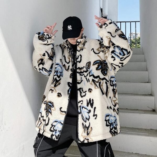 KK390 Personality Printed Lamb Wool Quilted Jacket