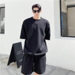 P85 Ribbed Hem T-sleeve High Temperature Three-dimensional Embossed Summer Short-sleeved Shorts Suit