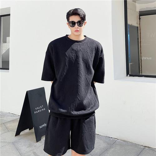 P85 Ribbed Hem T-sleeve High Temperature Three-dimensional Embossed Summer Short-sleeved Shorts Suit
