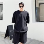 P85 Ribbed Hem T-sleeve High Temperature Three-dimensional Embossed Summer Short-sleeved Shorts Suit