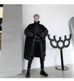 KK1308P235 Winter Style Splicing Small Fragrance Fabric Stand-up Collar Men's Mid-length Cotton Jacket