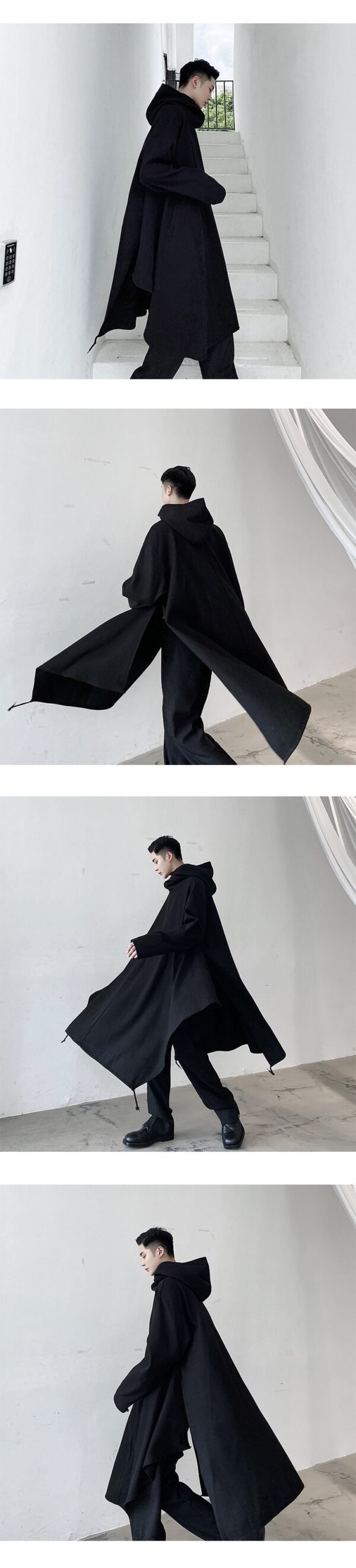 Yohji Yamamoto Dark Mysterious Hooded Cloak Long Black Trench Coat Windbreaker