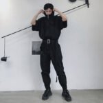 European and American Street Retro Work Clothes One Piece Fashion Brand Men's Hip Hop Street Dance Short Sleeve One Piece Suit