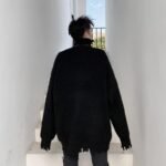 KK1570/P95 Winter Solid Color Hole High Neck Stitch Design Loose Thick Sweater