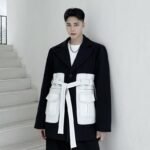 P140 Design Dark Minority Contrast Pocket Suit for Men