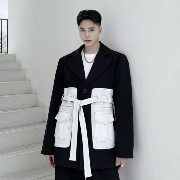 P140 Design Dark Minority Contrast Pocket Suit for Men