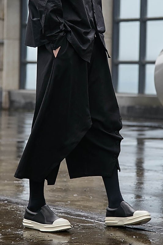 Yamamoto Style Japanese Four Season Loose Wide Leg Men's Cropped Casual Pants