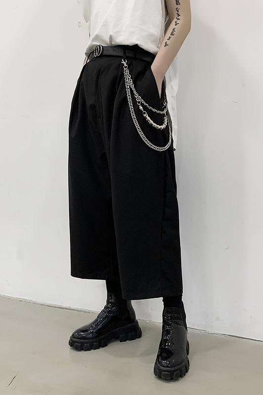 H1023P68 Dark Black Loose-fitting Wide-legged Pants Mini Straight Pants Design Tide