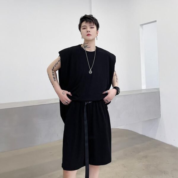 KK1612/P110 Pure Color Shoulder Pad Vest Shorts Set