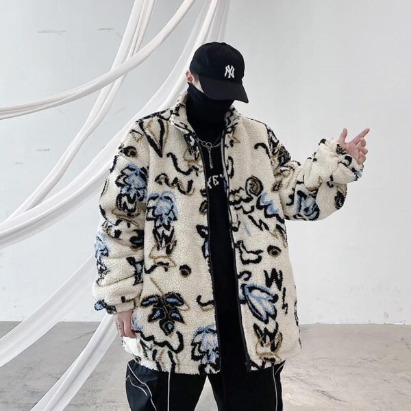 KK390 Personality Printed Lamb Wool Quilted Jacket