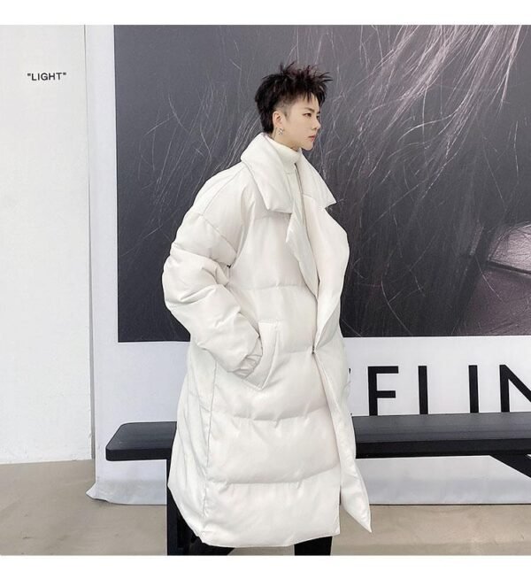 KK1572/P190 Winter Solid Color Dark Button Large Lapel Long Cotton Jacket