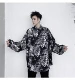 KK1499 Tie Geometric Pattern Print Men's Loose Long-sleeved Shirt