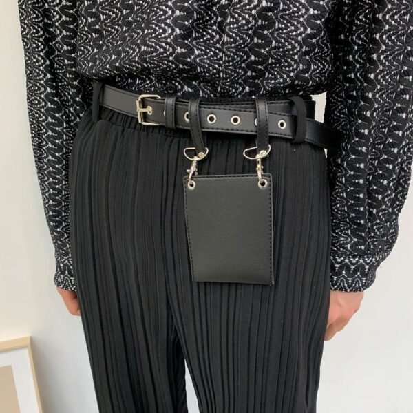 Temperament Fashionable Belt Rivet Bag with Drape Wide Leg Casual Pants