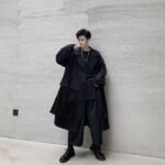 KK1284 Collar Dark Upper and Lower Fabric Large Pocket Men's Long Windshield Jacket