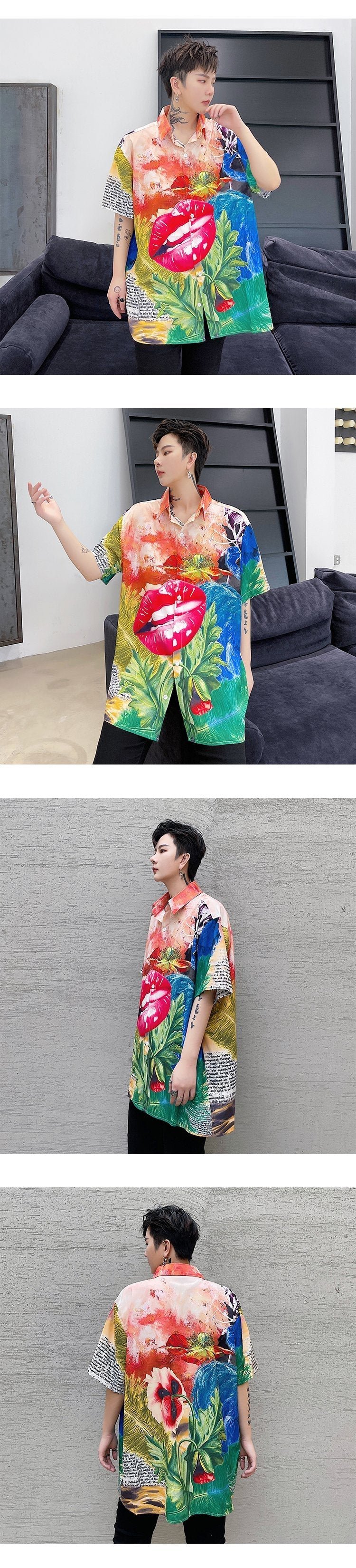 8063-P48 Summer Personality Printed Loose Short-sleeved Shirt