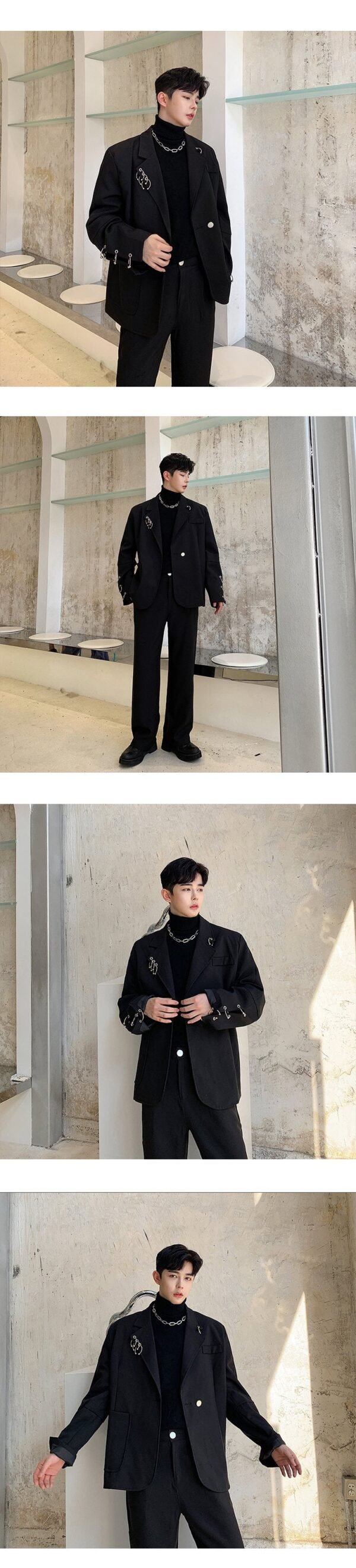 Vintage Men's Black Suit Casual Mens Outfits Leisure Suits