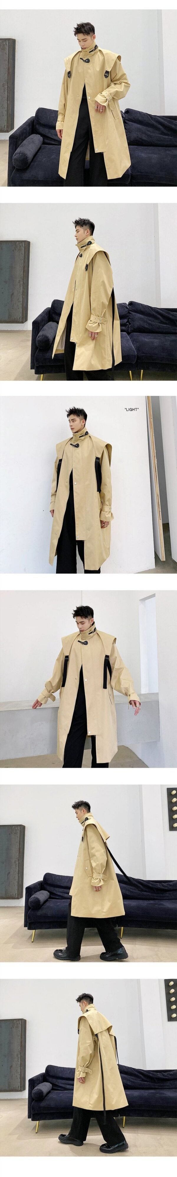 P160 Dark Black Men's Windbreaker Mid-length Jacket Men