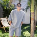 P85 Ribbed Hem T-sleeve High Temperature Three-dimensional Embossed Summer Short-sleeved Shorts Suit