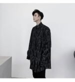 KK1452 Letter Printing Fixed Tie Design Men's Loose Long Sleeve Shirt